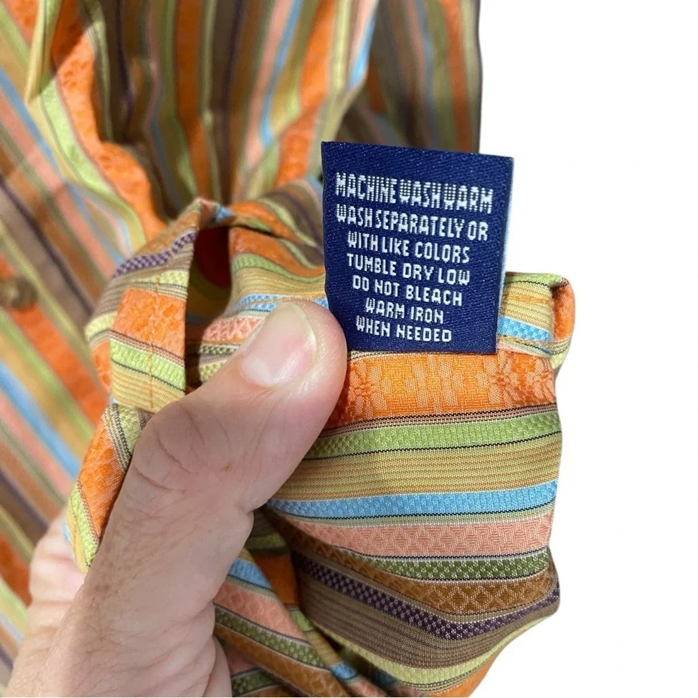 ROBERT GRAHAM Mens 100% Cotton flip cuff Orange Button floral stripe Shirt sz M - Picture 7 of 9